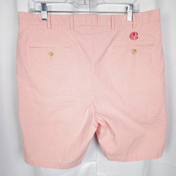 Peter Millar Mens 34 Pink White Striped Pima Cotton Golf Casual Chino Shorts - Picture 2 of 6